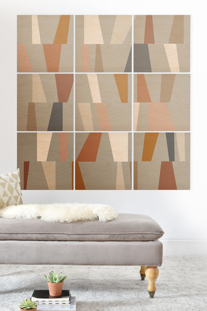 Deny Designs The Old Art Studio Neutral Geometric 01 Wood Wall Mural, 4'x4'