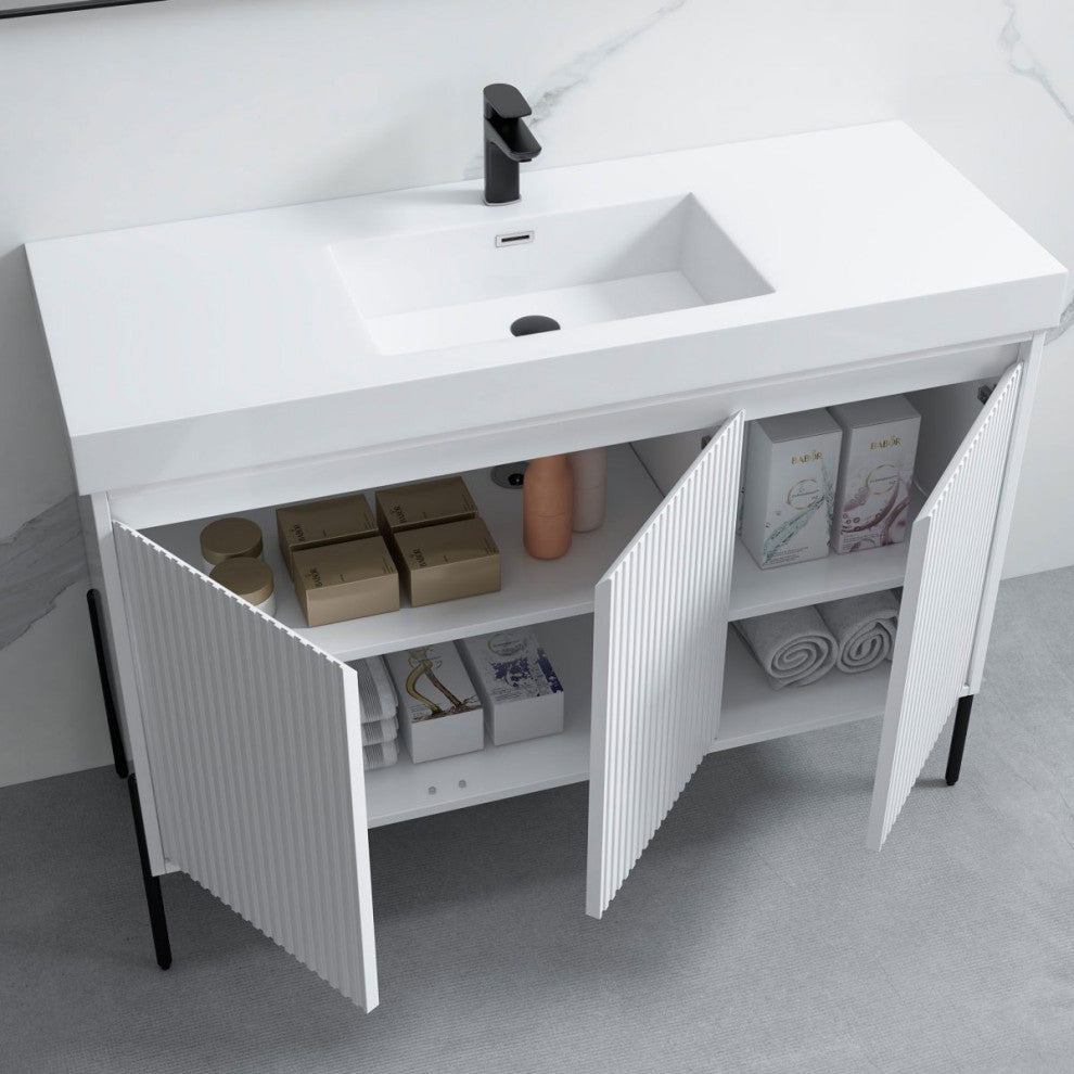 Flutie 48" Bathroom Vanity Set, White, Single Resin White Sink