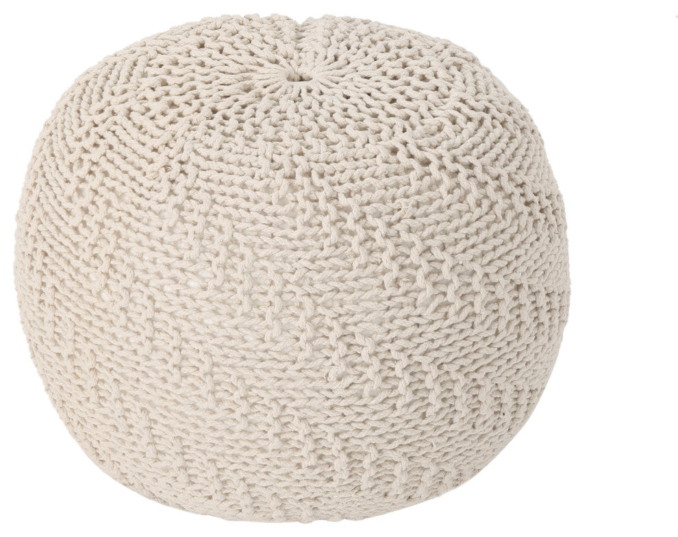GDF Studio Austin Knitted Cotton Pouf, Beige