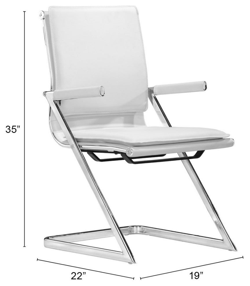 Office Chair, Set of 2, Faux Vinyl Leather, Steel, White, Silver, Home Business