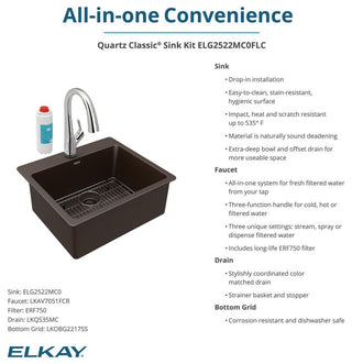 Quartz Classic 25" Single Bowl Drop-in Sink Kit With Filtered Faucet, Mocha