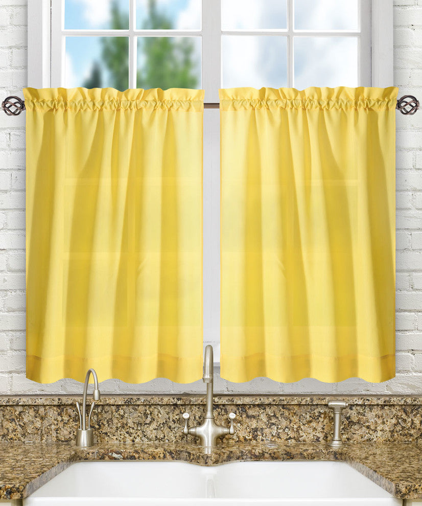 Ellis Curtain Stacey Tailored Tier Pair Curtains, Yellow, 56"x36"