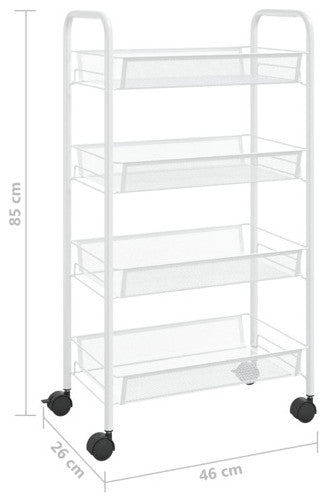 vidaXL 4-Tier Kitchen Trolley Storage Utility Cart with Mesh Baskets White Iron