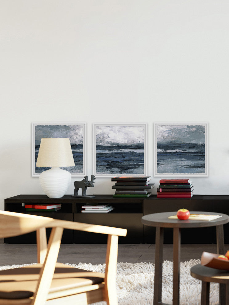 Dark Vast Ocean Triptych, 96"x32"