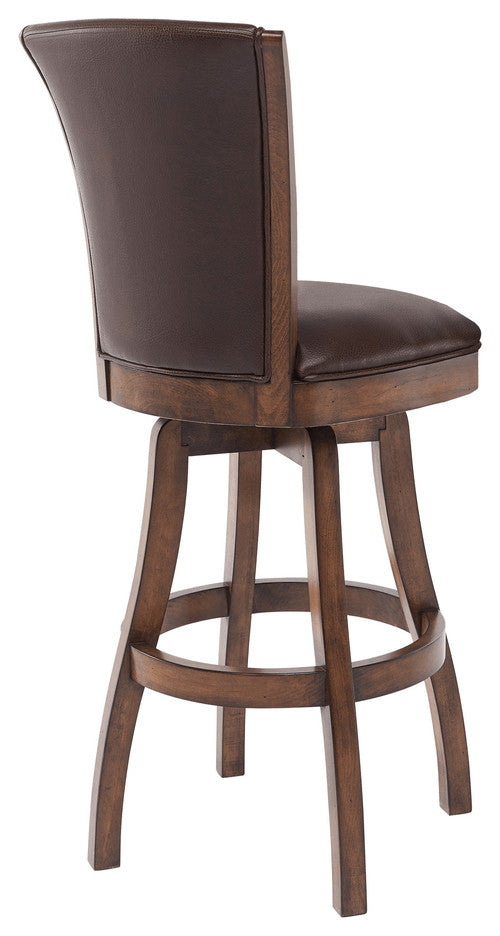 45" Brown Faux Leather And Solid Wood Swivel Bar Height Chair