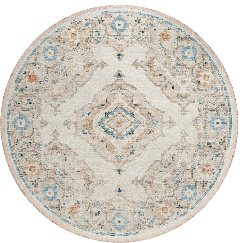 Indoor/Outdoor Marbella MB1 Ivory Machine Washable 10' x 10' Round Rug