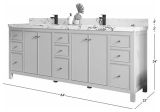 Chicago 84" Double Sink Bathroom Vanity, Fine Grain 2" Empira Quartz
