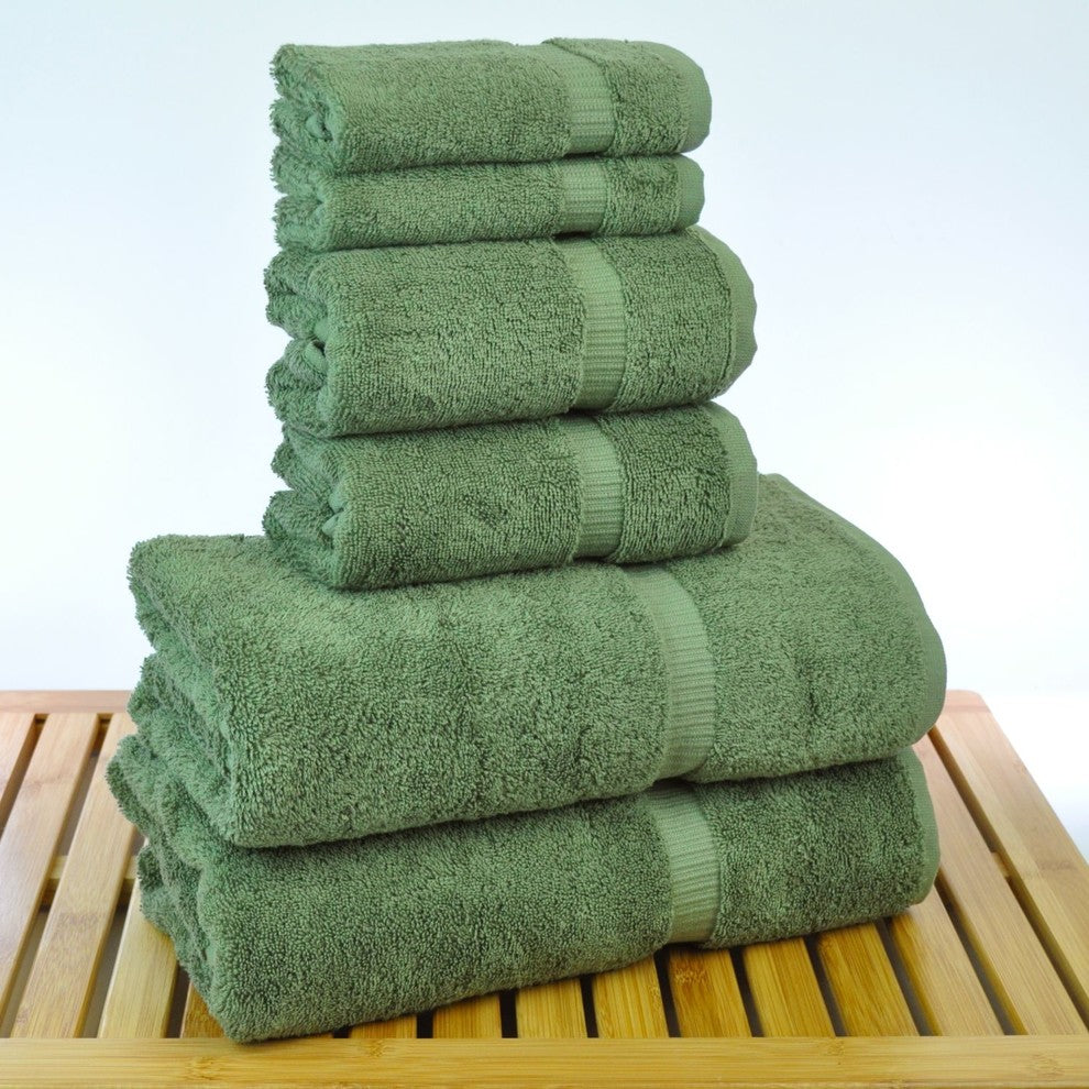 Dobby Luxury Hotel and Spa Dobby Border Towel, Set of 6, Moss