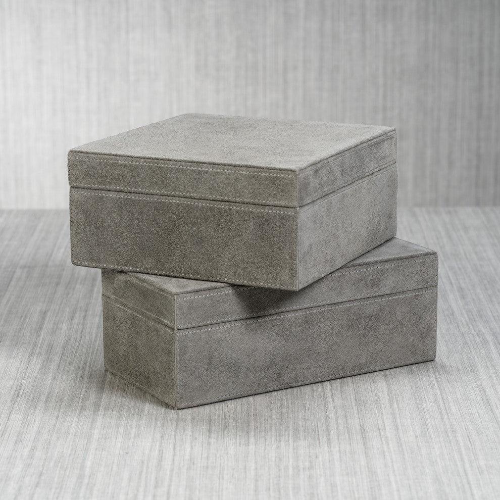 Carpi 10" x 5" Suede Lux Decorative Box, Shoreline Gray
