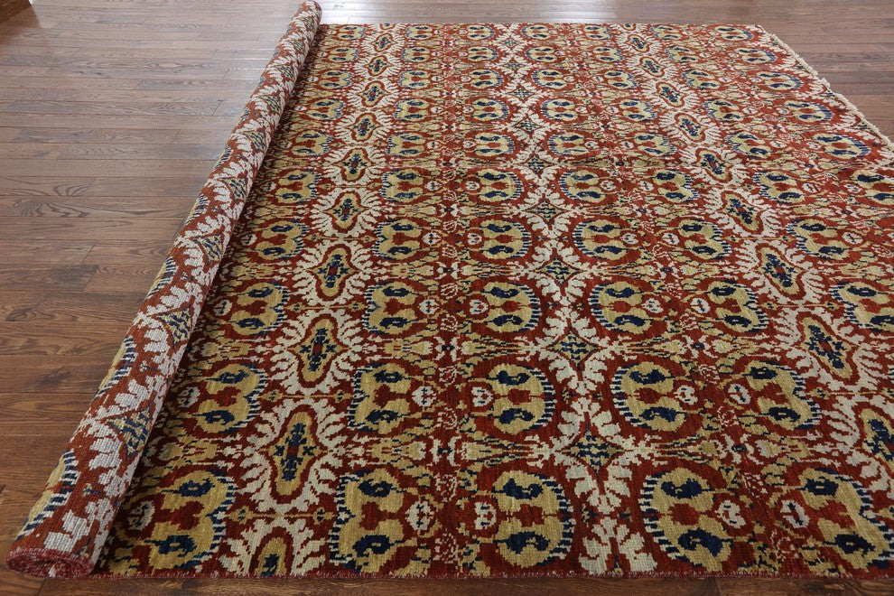 Ikat Modern Multicolor Hand-Knotted Oriental Wool Rug, 10'x14'