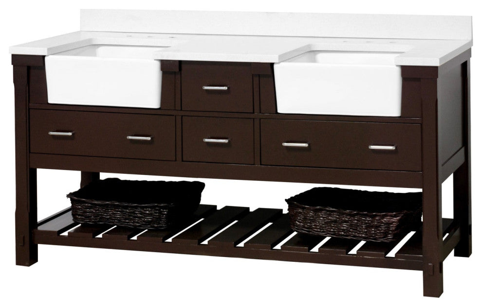 Charlotte 72" Bathroom Vanity, Chocolate, Quartz