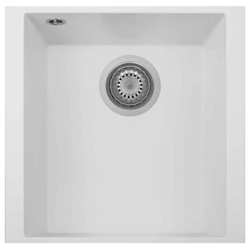One Series 16" Drop-In Single-Bowl Granite Bar Sink, Milk White, Undermount