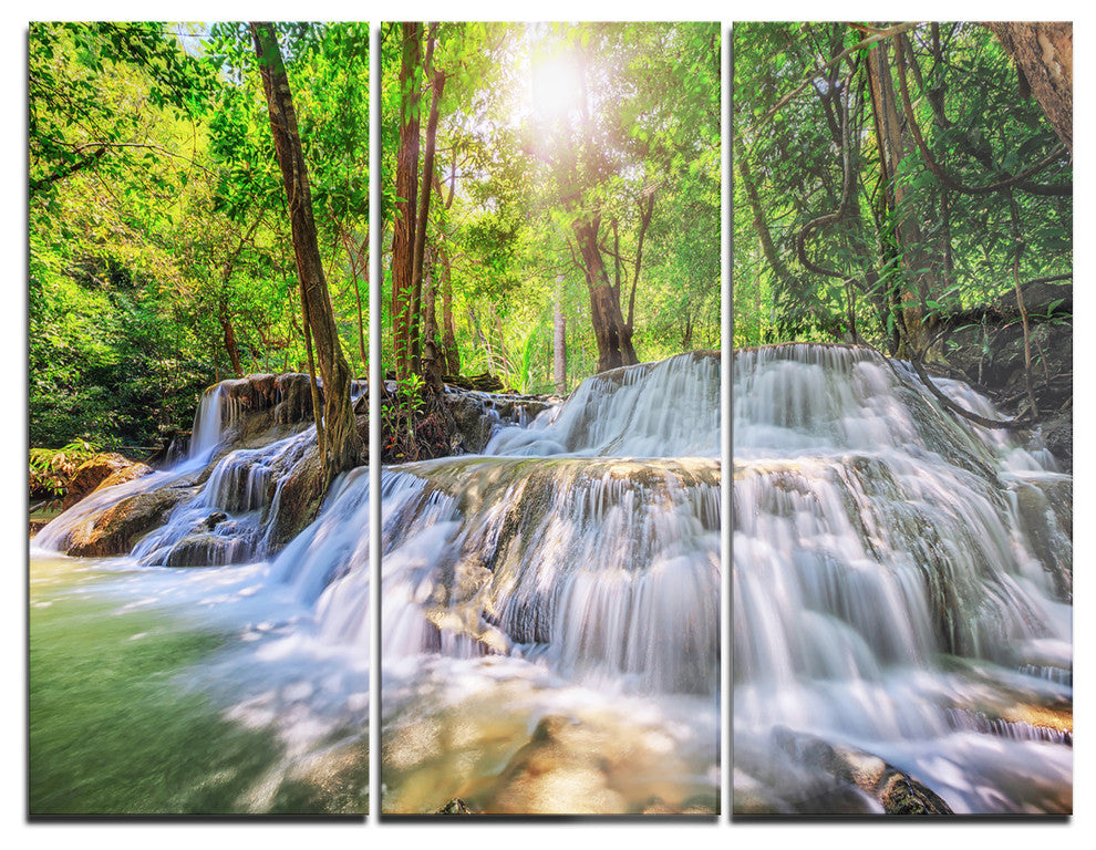 "Kanchanaburi Waterfall" Photography Glossy Metal Wall Art, 3 Panels, 36"x28"