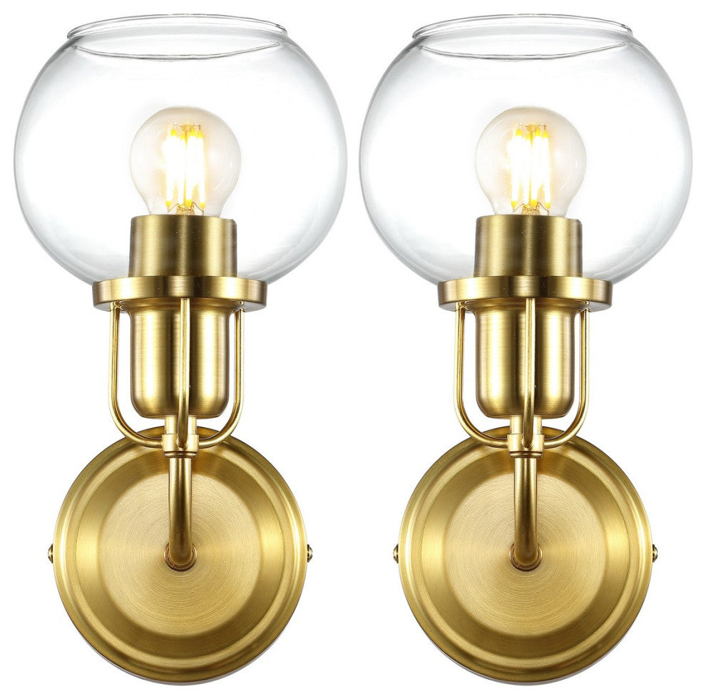Safavieh Huron Wall Sconce Set of 2 Satin Brass/Clear