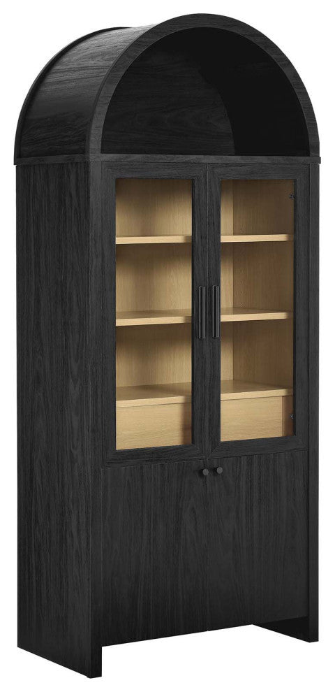 Evie Arched Tall Display Cabinet, Black Oak