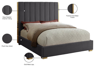 Becca Velvet Upholstered Bed, Gray, King