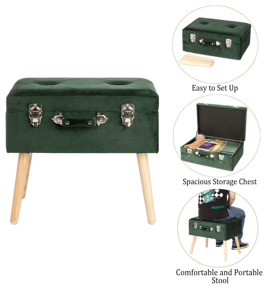 19.69"L Velvet Upholstered Storage Stool, Hunter