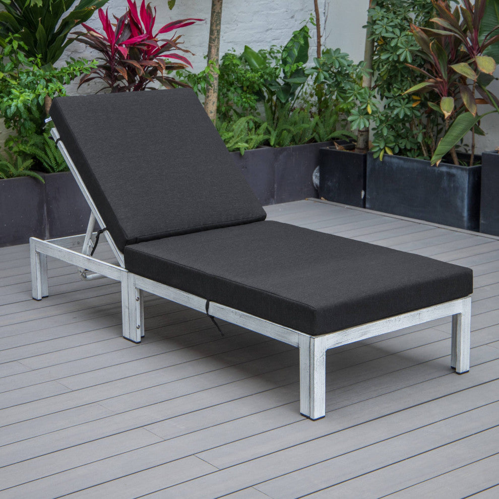 LeisureMod Chelsea Weathered Gray Chaise Lounge and Cushions, Black