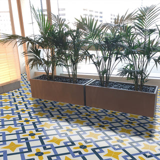 Berkane Handmade Cement Tile, Blue/Purple/Yellow, Sample