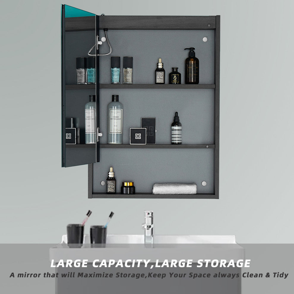 30" x 21" Wood Framed Surface Mount Medicine Cabinet With LED Lights and Shelves