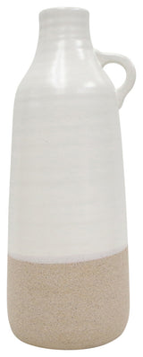Ceramic 14" Bottle Vase, White/Tan