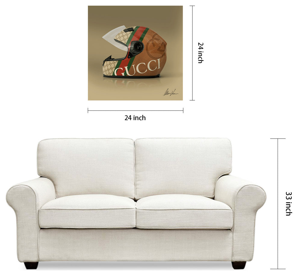 "Haute Helmets" Set Frameless Floating Tempered Glass Panel Wall Art Set of 2