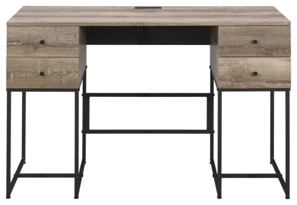 4 Drawers Writing Desk, Rustic Oak and Black Finish