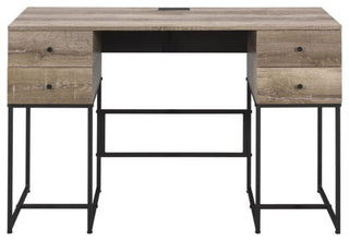 4 Drawers Writing Desk, Rustic Oak and Black Finish