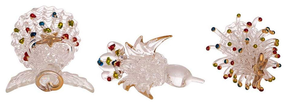 3" Spun Glass Angel, Tree and Bird Ornaments 3-Piece Set