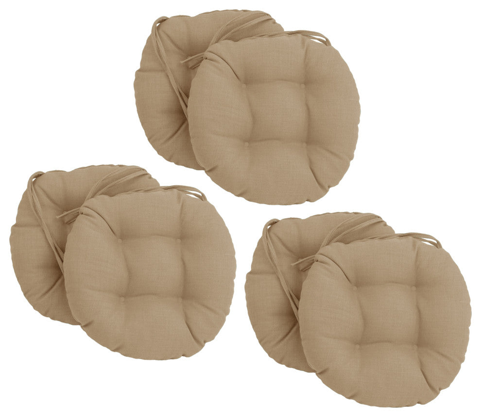 16" Polyester Solid Outdoor Round Tufted Chair Cushions, Set of 6, Sandstone