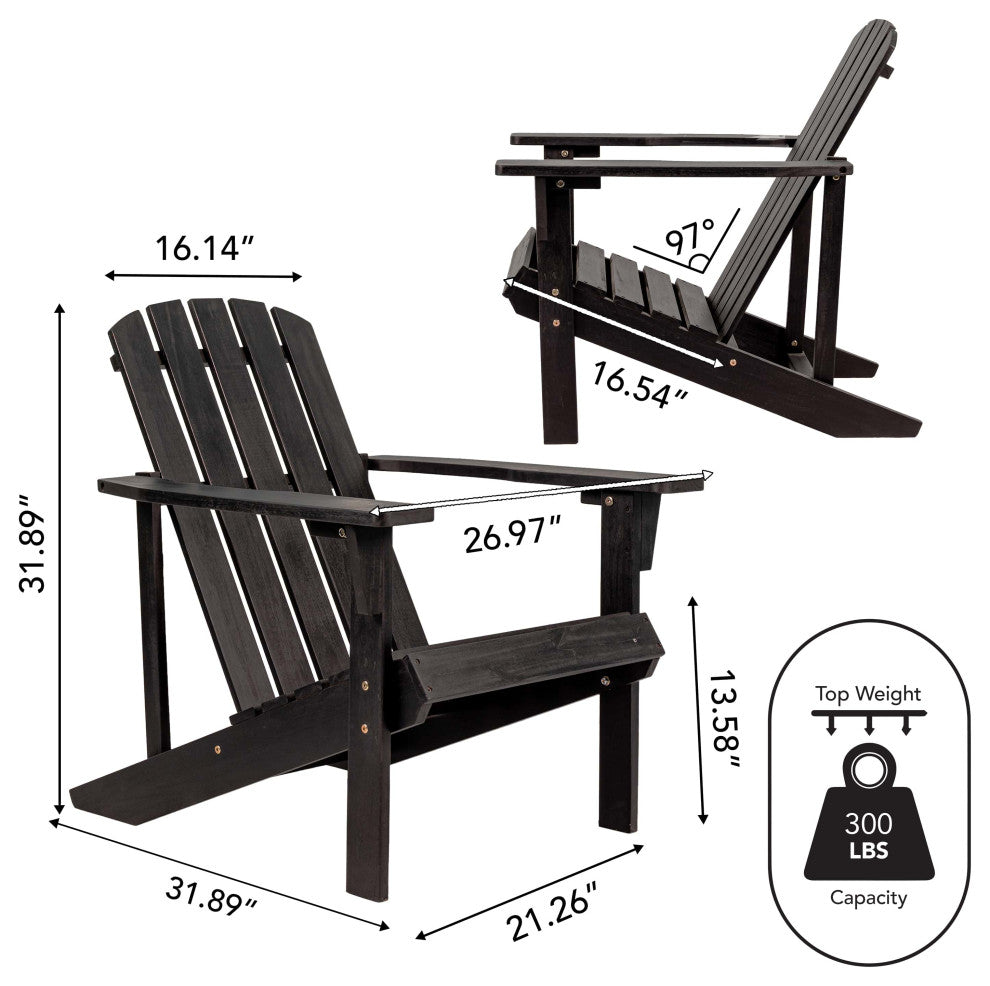 Westport Outdoor Patio Traditional Acacia Wood Adirondack Chair, Black