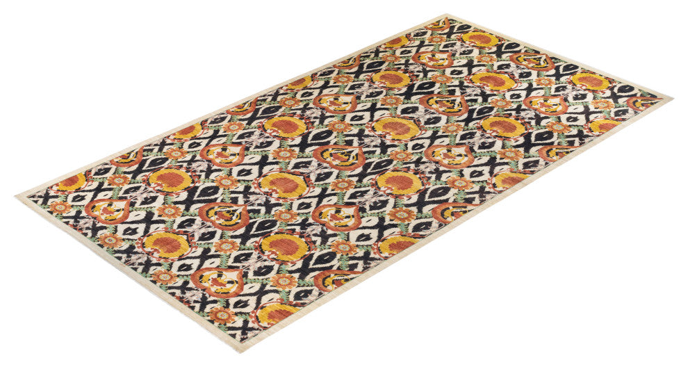 Suzani, One-of-a-Kind Hand-Knotted Area Rug Ivory, 9'7"x18'10"