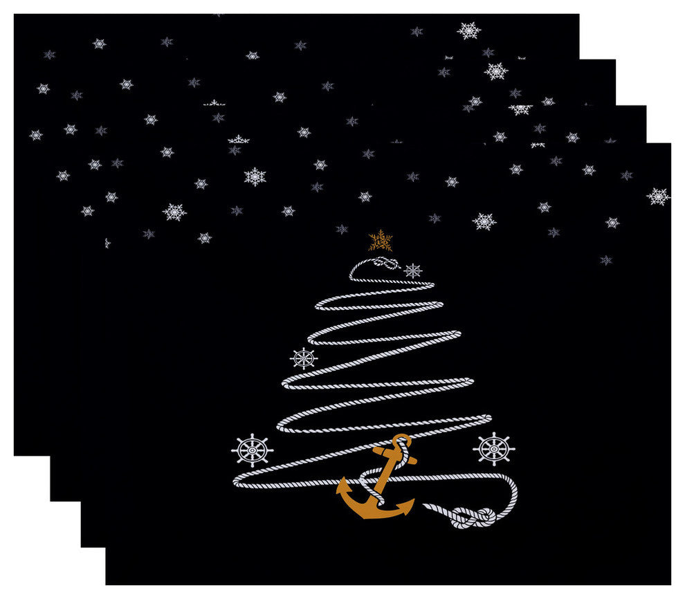 Holiday Anchor Decorative Holiday Print Placemat, Set of 4, Navy Blue