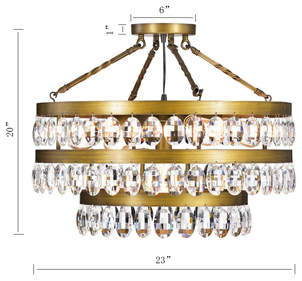 Turais 7-Light Crystal Semi Flush Mount Bronze for Dining/Living Room, Bedroom