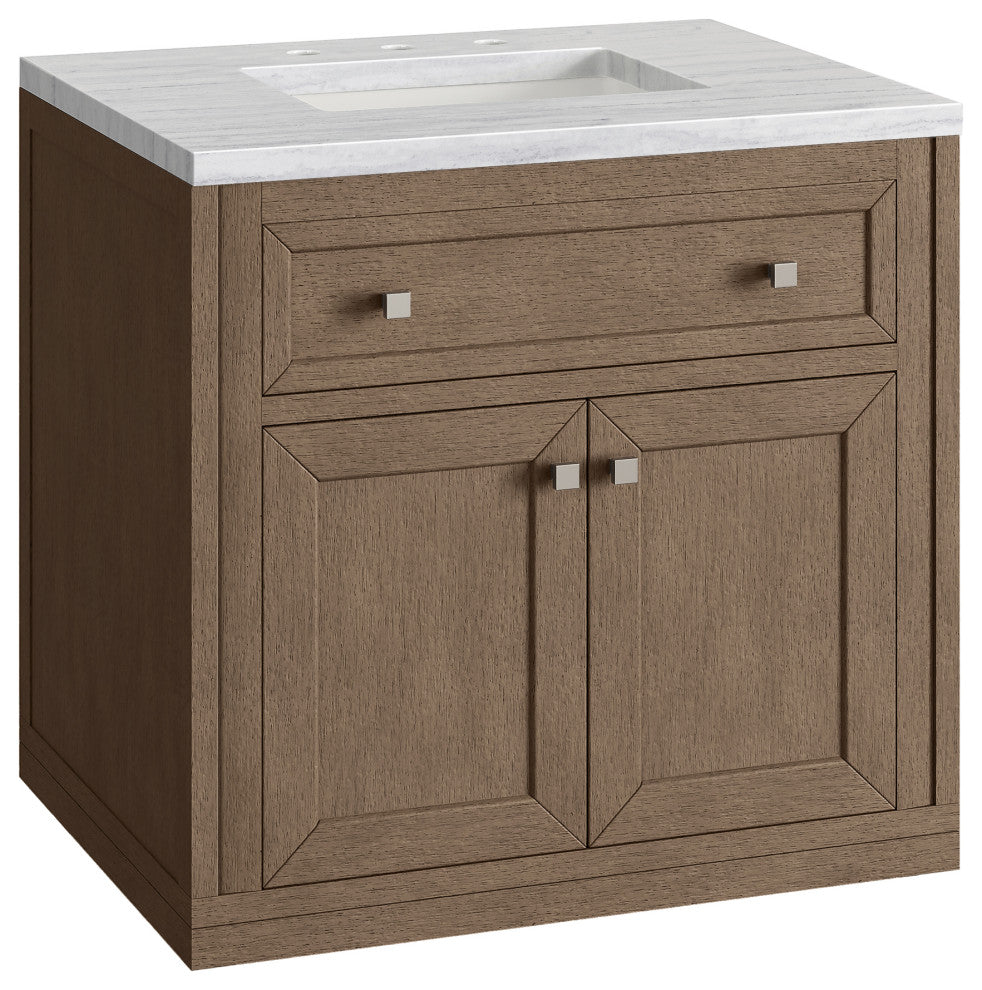 Chicago 30" Single Vanity Whitewashed Walnut, Arctic Fall Solid Surface