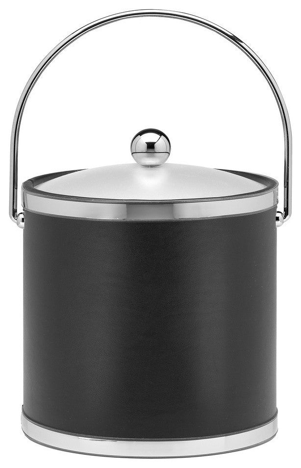 Kraftware Sophisticates Ice Bucket With Bale Handle, Black With Polished Chrome