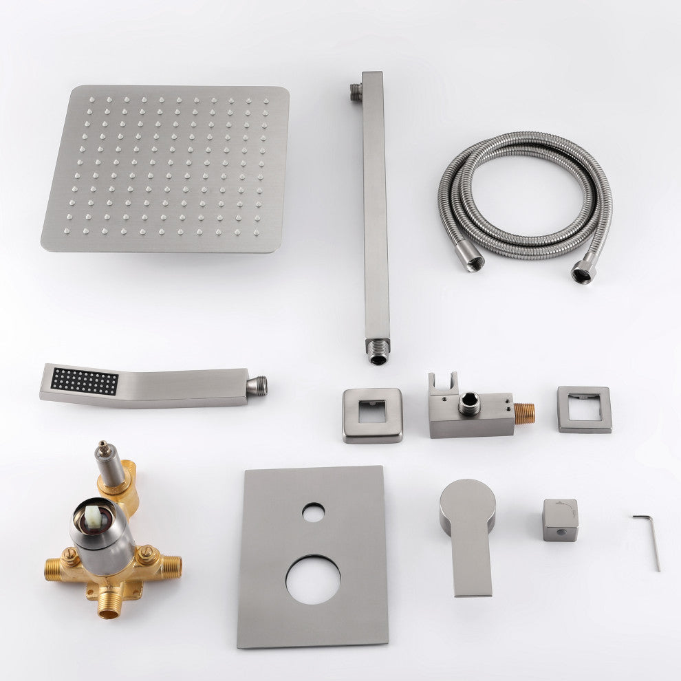 Wellfor Shower Faucet, 10" Rain Shower Head With Handheld Combo Set and Valve, Brushed Nickel