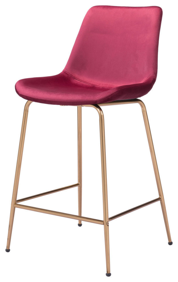 Counter Stool Chair, Steel Metal, Fabric, Red, Gold, Bar Kitchen Cafe Bistro