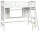 Gewnee Wood Twin Loft Bed with Storage Shelves, Desk and Ladder in White