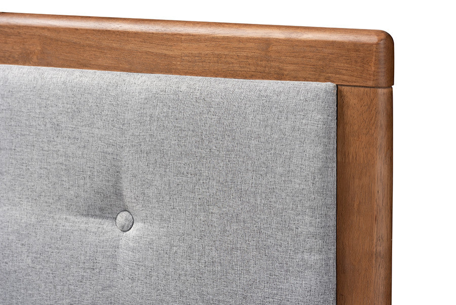 Sarine Mid-Century Modern Light Gray Walnut Brown Wood King Size Headboard
