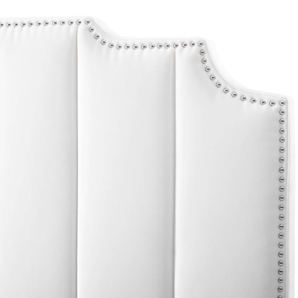 Platform Bed Frame, Queen Size, Velvet, White, Modern Contemporary, Bedroom