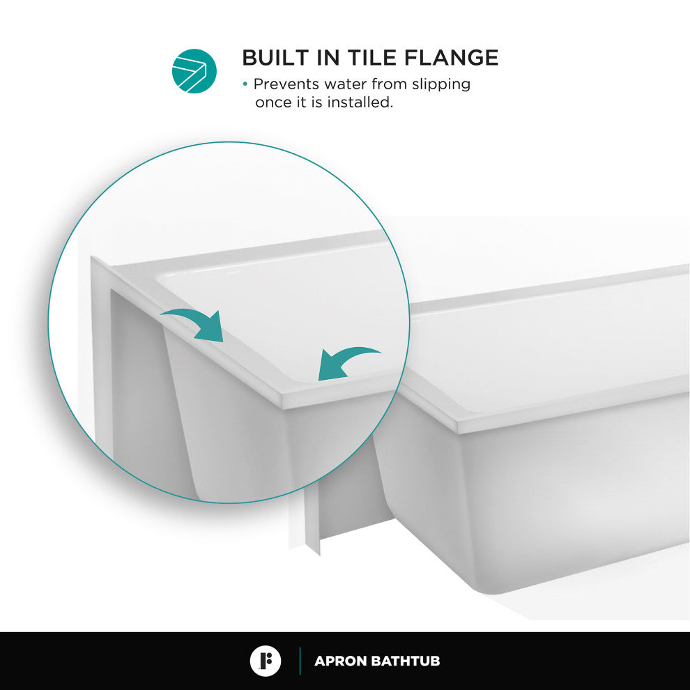 Acrylic Apron Soaking Bathtub, White, 66"x36", Left, Without Drain