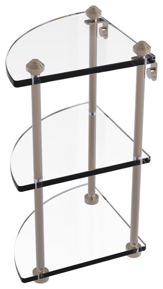Southbeach Three Tier Corner Glass Shelf, Antique Pewter