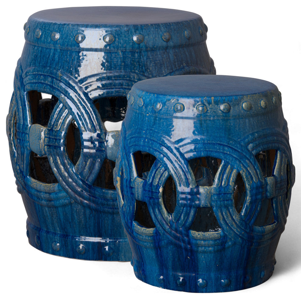 Eternity Marine Blue Round Ceramic 19" Garden Stool