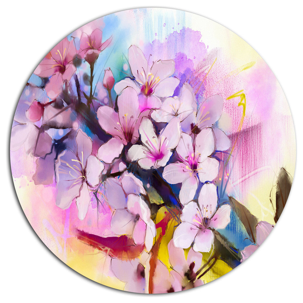 Japanese Cherry Blossoms Watercolor, Flower Round Metal Wall Art, 23"