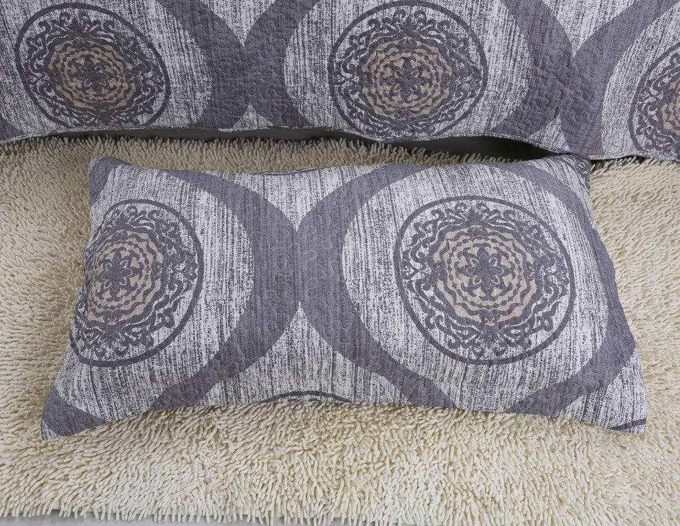 DaDa Bedding Classical Grey Floral Mosaic Medallion Quilt Coverlet Bedspread Set