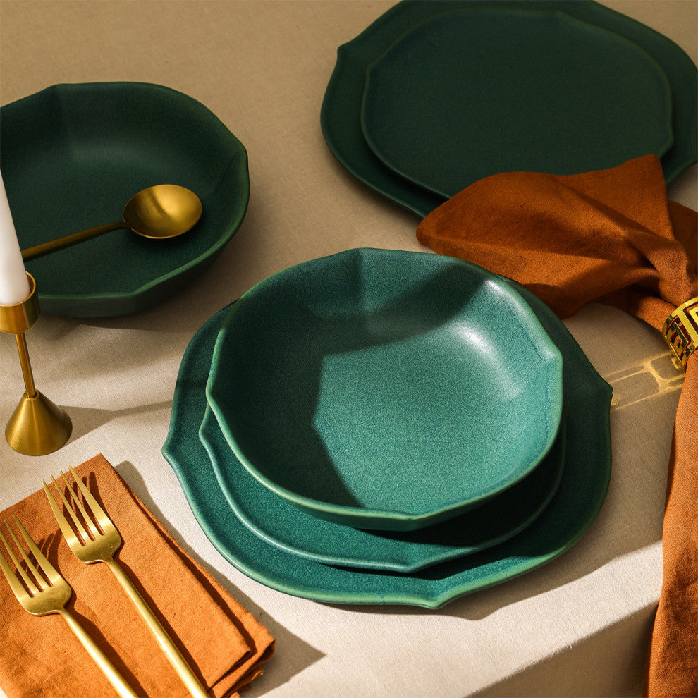 Stone Lain Baskerville Stoneware 12-Piece Dinnerware Set, Green