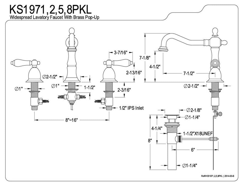 Heritage Onyx Widespread Lavatory Faucet w/ Black Porcelain Lever Handle, Chrome