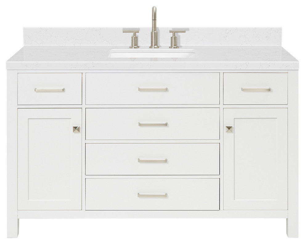 Ariel Bristol 54" Single Rectangle Sink Bathroom Vanity, Carrara Quartz
