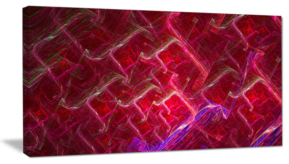 Red Fractal Electric Lightning, Abstract Art on Canvas, 40x20